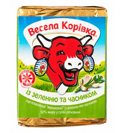 Сир плавлений Весела Корівка із зеленню та часником вершковий 50% 90г