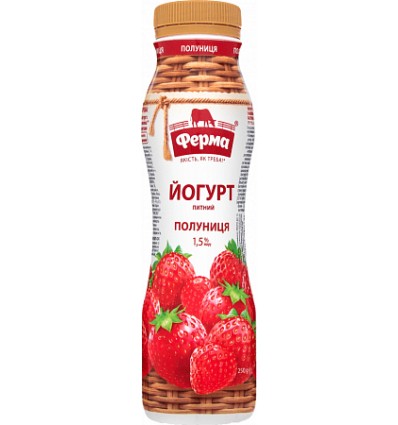 Йогурт Ферма Полуниця питний 1,5% 250г