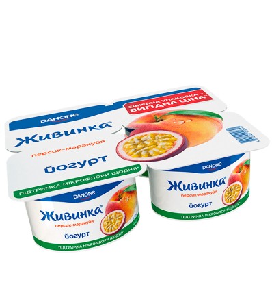 Йогурт Danone Живинка Персик-маракуйя 1.5% 4шт 115г