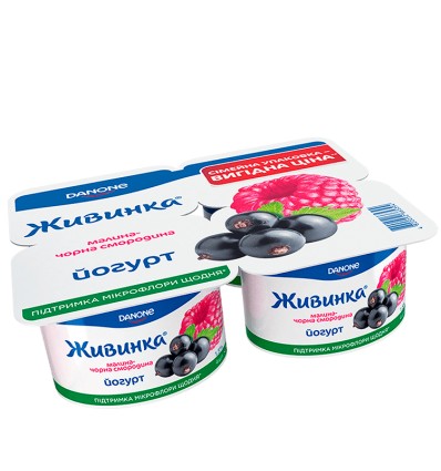 Йогурт Danone Живинка Малина-Чорна смородина 1.5% 4х115г