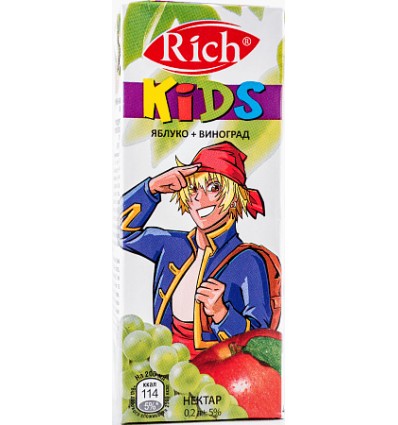 Нектар Rich Kids яблучно-виноградний освітлений купажований 6х0,2л