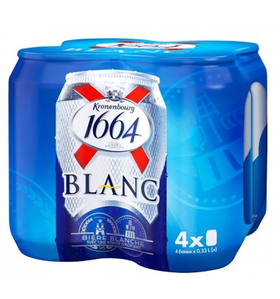 Пиво Kronenbourg 1664 Blanc світле нефільтроване спеціальне пастеризоване з/б 4.8% 4х0,33л