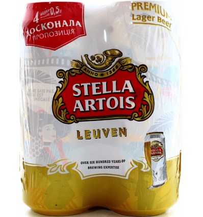 Пиво Stella Artois світле фільтроване 4,8% з/б 4х0,5л