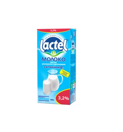Молоко Лактель ультрапастеризоване з вітаміном Д 3.2% 1000г