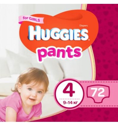 Підгузки-трусики Huggies для дівчаток 4 9-14кг 72шт/уп