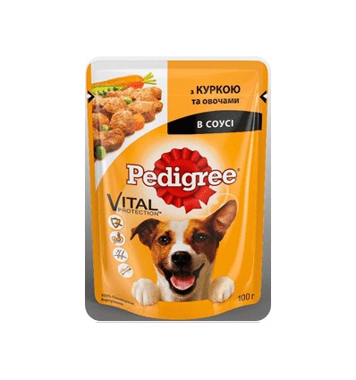 Корм Pedigree для собак з куркою та овочами в соусі 100г