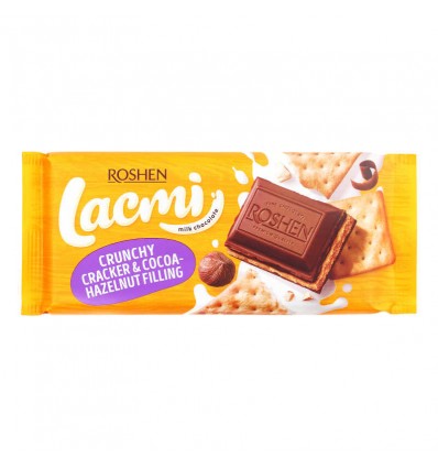 Шоколад молочний Roshen Lacmi з какао-горіховою начинкою та крекером 110г