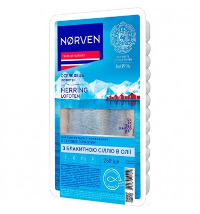Оселедець Norven філе в олії з блакитною сіллю 250г