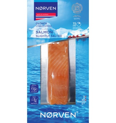 Сьомга Norven слабосолена філе-шматок 180г