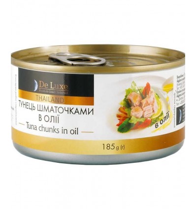 Консерви рибні De Luxe Foods & Goods Selected Тунець шматочками в олії 185г