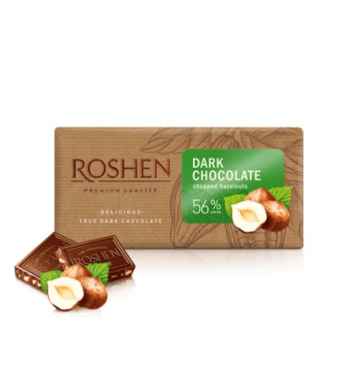 Шоколад чорний Roshen з подрібненими лісовими горіхами 56% 90г