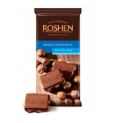 Шоколад молочний Roshen Classic с цілими лісовими горіхами 90г