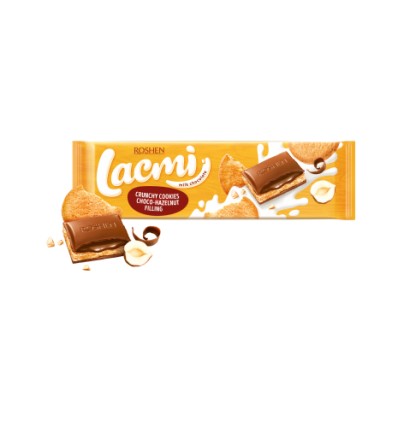 Шоколад Roshen Lacmi молочний з шоколадно-горіховою начинкою і печивом 290г