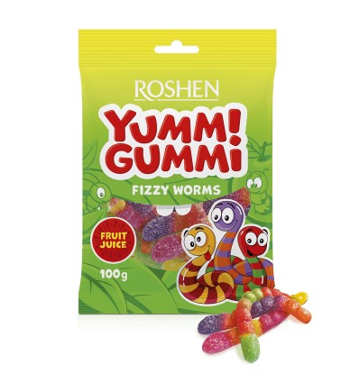 Желейні цукерки Roshen Yummi Gummi Fizzy Worms 100г