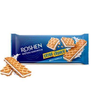 Вафлі Roshen Wafers Sandwich Crunch молоко-ваніль 142г